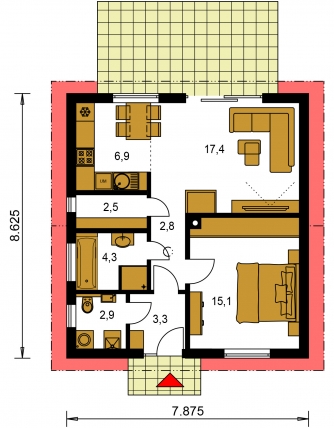 Spiegelverkehrter Entwurf | Grundriss des Erdgeschosses - BUNGALOW 218